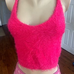 Fuzzy pink crop top size M